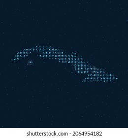 Abstract Dotted Halftone with starry effect in dark Blue background with map of Cuba. Digital dotted technology design sphere and structure. vector illustration