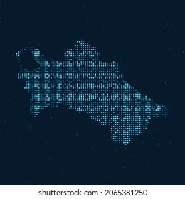 Abstract Dotted Halftone with starry effect in dark Blue background with map of Turkmenistan. Digital dotted technology design sphere and structure. vector illustration