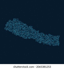 Abstract Dotted Halftone with starry effect in dark Blue background with map of Nepal. Digital dotted technology design sphere and structure. vector illustration