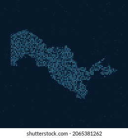 Abstract Dotted Halftone with starry effect in dark Blue background with map of Uzbekistan. Digital dotted technology design sphere and structure. vector illustration