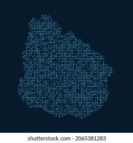 Abstract Dotted Halftone with starry effect in dark Blue background with map of Uruguay. Digital dotted technology design sphere and structure. vector illustration