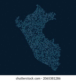 Abstract Dotted Halftone with starry effect in dark Blue background with map of Peru. Digital dotted technology design sphere and structure. vector illustration