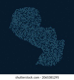 Abstract Dotted Halftone with starry effect in dark Blue background with map of Paraguay. Digital dotted technology design sphere and structure. vector illustration