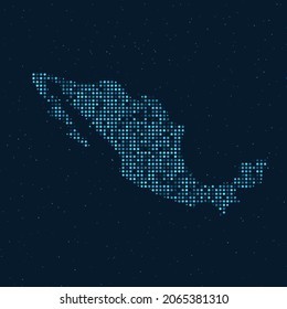 Abstract Dotted Halftone with starry effect in dark Blue background with map of Mexico. Digital dotted technology design sphere and structure. vector illustration