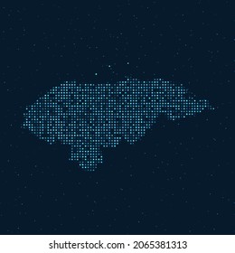 Abstract Dotted Halftone with starry effect in dark Blue background with map of Honduras. Digital dotted technology design sphere and structure. vector illustration