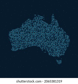 Abstract Dotted Halftone with starry effect in dark Blue background with map of Australia. Digital dotted technology design sphere and structure. vector illustration