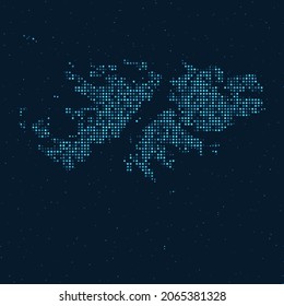 Abstract Dotted Halftone with starry effect in dark Blue background with map of Falkland Islands (Islas Malvinas). Digital dotted technology design sphere and structure. vector illustration