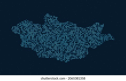Resumen El semitono marcado con efecto estrellado en el fondo azul oscuro con el mapa de Mongolia. Esfera y estructura de diseño digital de tecnología punteada. ilustración vectorial