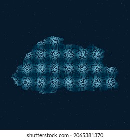 Abstract Dotted Halftone with starry effect in dark Blue background with map of Bhutan. Digital dotted technology design sphere and structure. vector illustration