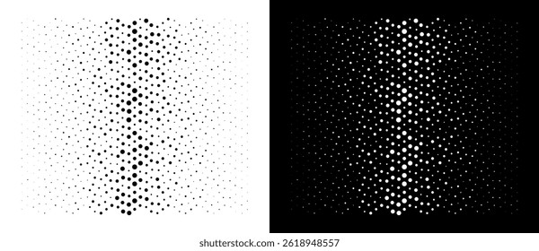 Abstract dotted halftone waves background. Black dots on a white background and white dots on the black side.