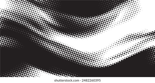 Abstract dotted halftone waves collection. Black and grey digital wavy dot, twisted wave line and halftone gradient pattern. 