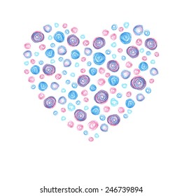 Abstract dotted heart drawn by hand with watercolor. Vector illustration
