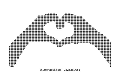 Abstract dotted heart hands. Symbolizes love, care, affection. Romantic gesture, digital art. Clean, minimalist graphic element for design projects.