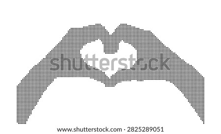 Abstract dotted heart hands. Symbolizes love, care, affection. Romantic gesture, digital art. Clean, minimalist graphic element for design projects.