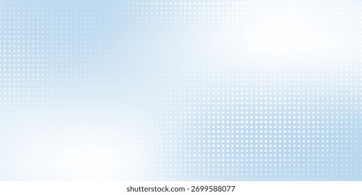 Abstractas fondo azul claro punteado con ondas transparentes. Ilustración de patrón de semitono en arte moderno de acero azul blanco