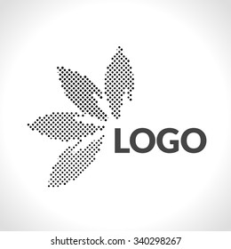 Abstract dotted logo with leafs. Dotwork vector illustration