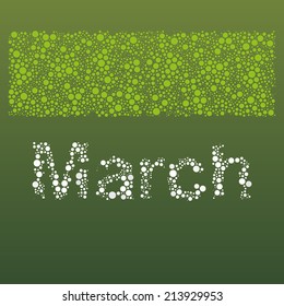 Abstract Dotted Monthly Calendar Design Elements Template, Clip-art with Label Made of Bubbles in Seasonal Colors - March