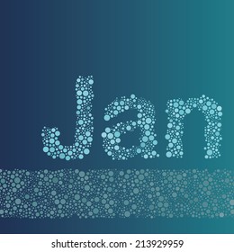 Abstract Dotted Monthly Calendar Design Elements Template, Clip-art with Label Made of Bubbles in Seasonal Colors - January