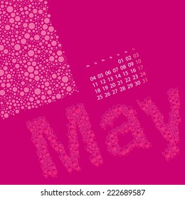 Abstract Dotted Monthly Calendar Design Elements Template, Clip-art with Label Made of Bubbles in Seasonal Colors - May, 2015