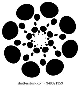 Abstract dotted motif with circle shapes. Concentric freeform circles, ovals. Vector art.