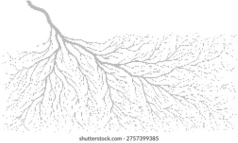 Abstract dotted network roots system spreading underground on light background, minimal organic data structure concept illustration