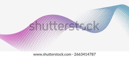 Abstract dotted particle wave pattern flowing on a white background. Trendy gradient halftone waves with modern futuristic graphics.