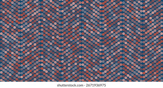 Abstract dotted pattern with colorful small circles forming wavy lines in red, blue and purple tones. Modern geometric vector background design for creative, decorative and digital use.
