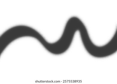 Abstract dotted pattern on white background. Halftone wavy flowing line. Black vector curve dynamic design element. Geometric gradient shape. Music sound rhythm.