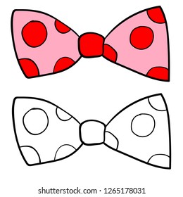 Abstract dotted pink bow for coloring book isolated on white background. Vector illustration. 