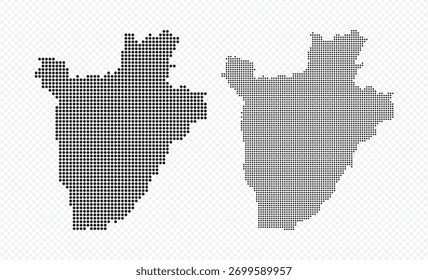 Abstrato mapa de pixels pontilhado do Burundi em preto e meio-tom gradiente, isolado no fundo transparente
