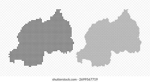 Abstrato mapa de pixels pontilhado de Ruanda em preto e meio-tom gradiente, isolado no fundo transparente