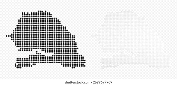 Abstrato pontilhado mapa de pixels do Senegal em preto, isolado em fundo transparente para geografia e design