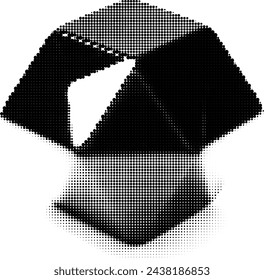 Abstract dotted polyhedron shape on white background