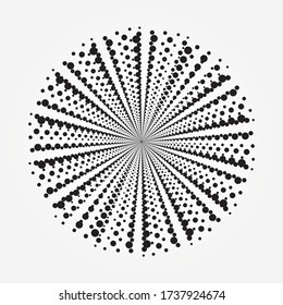 Resumen de fondo del semitono radial con puntos. Elemento de diseño circular de semitono para uso multipropósito.