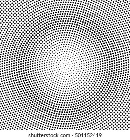 Abstract dotted radial halftone background. Vector backdrop from dots