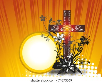 abstract dotted rays background with isolated floral decorated cross