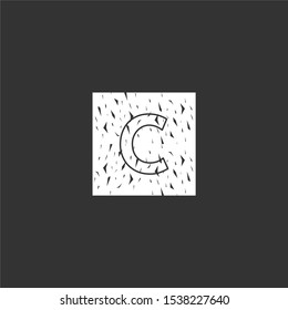 abstract dotted rusty C logo letter in square shape simple design concept isolated on gray background,