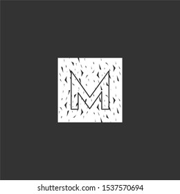 abstract dotted rusty M logo letter in square shape simple design concept isolated on gray background,