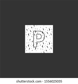 abstract dotted rusty P logo letter in square shape simple design concept isolated on gray background,