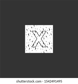 abstract dotted rusty X logo letter in square shape simple design concept isolated on gray background,