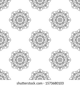 Abstract dotted seamless pattern with mandala flower. Mosaic, tile. Floral background. Vector illustration.     