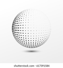 Abstract dotted sphere. Halftone effect vector background