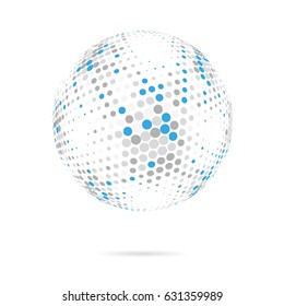 Abstract dotted sphere. Halftone effect vector background