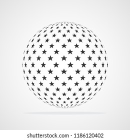 Abstract dotted sphere. Vector illustration. 3d halftone dot effect. Black dots in white background.