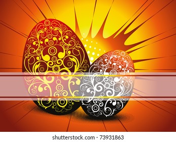 abstract dotted splat background with set of decorated egg
