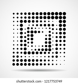 Abstract dotted square. Dots in square form. Halftone effect. Vector