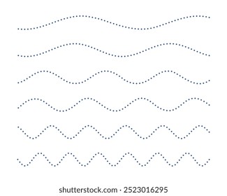 abstract dotted squiggly wavy line pattern in set vector