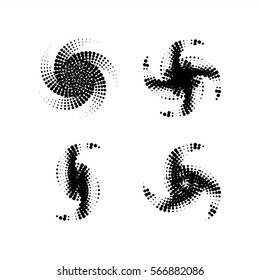 Abstract dotted star. Halftone effect surface. Black dots on white background. Black and white sunburst.