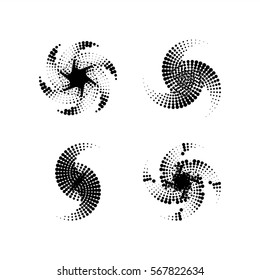 Abstract dotted star. Halftone effect surface. Black dots on white background. Black and white sunburst. Retro, hipster, vintage starburst