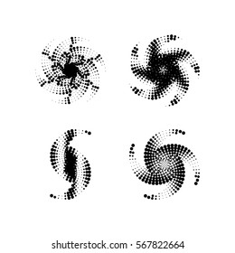 Abstract dotted star. Halftone effect surface. Black dots on white background. Black and white sunburst. Retro, hipster, vintage starburst
